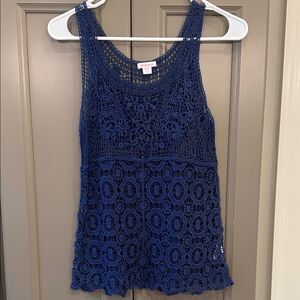 Xhileration Navy Blue Crochet Overlay Tank